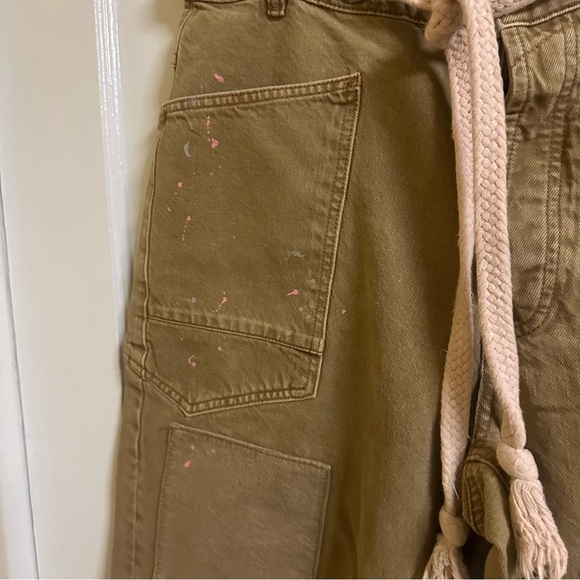 Free People Brown Cropped Pants with Pink Belt - Picture 5 of 7